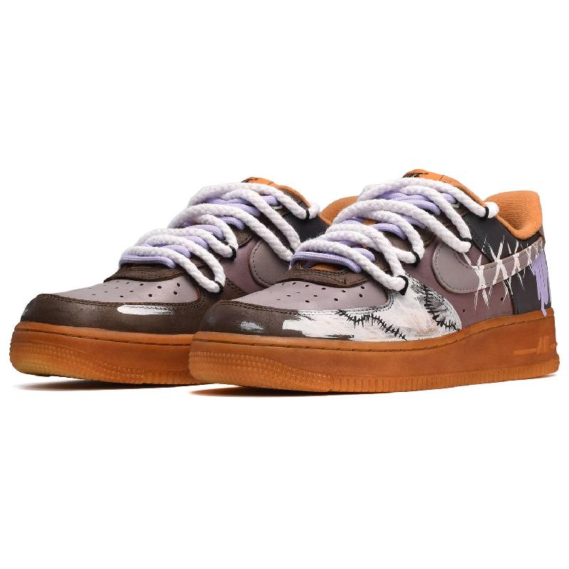 [Custom The male and female plush bears are black, brown and purple]  Air Force 1 Skateboarding Shoes Unisex Low-top Black-brown Purple