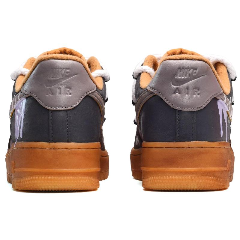 [Custom The male and female plush bears are black, brown and purple]  Air Force 1 Skateboarding Shoes Unisex Low-top Black-brown Purple