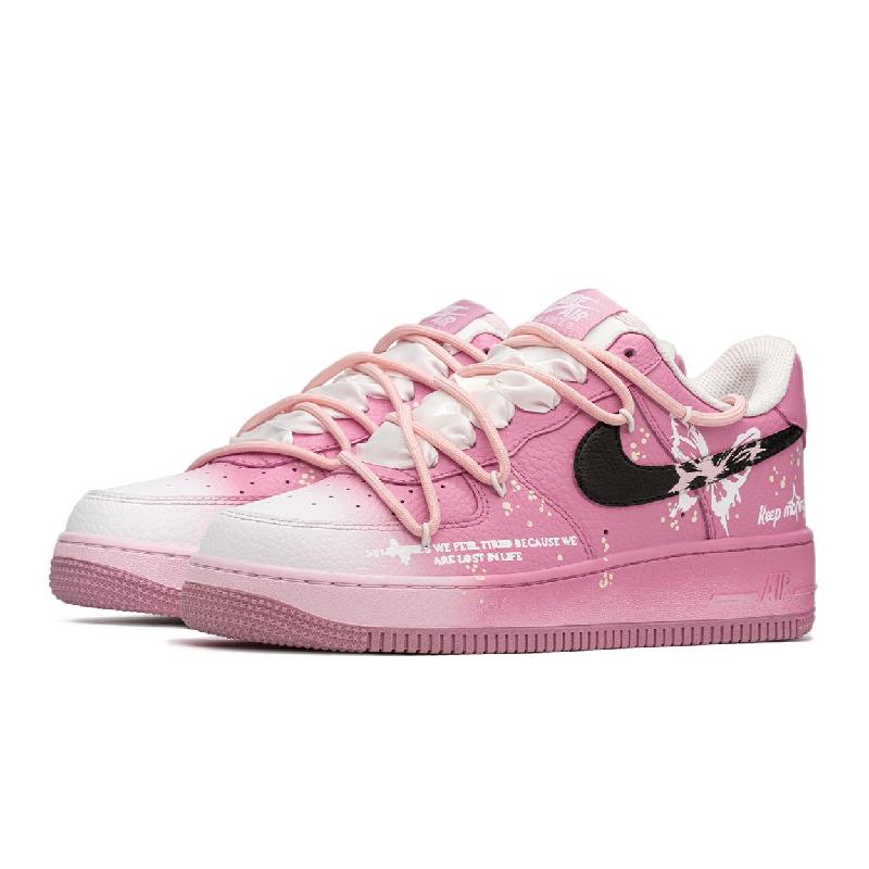 [Custom The butterfly is fluttering]  Air Force 1 Skateboarding Shoes Women's Low-top Black/pink