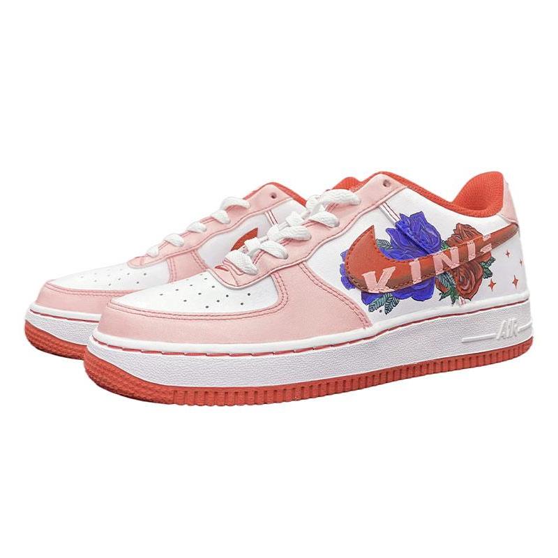 [Custom The fifth issue of men's hand-painted roses in red and blue]  Air Force 1 Skateboarding Shoes Men Low-top White/Navy/Red
