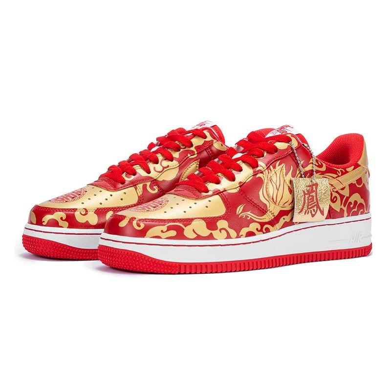 [Custom AF1 Women's Dragon and Phoenix Auspicious Wedding Shoes]  Air Force 1 Skateboarding Shoes Women's