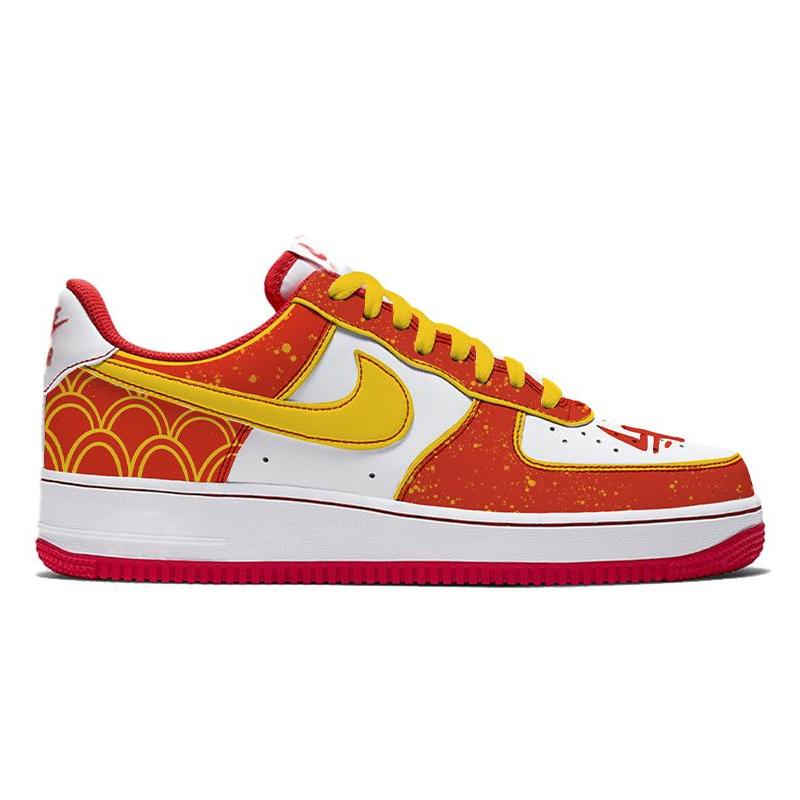 [Custom Chinese knot girl style red and yellow spray painting]  Air Force 1 Skateboarding Shoes Women's Low-top Red/Dark Beetroot/Black