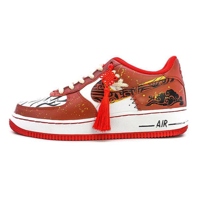 [Custom Black and red Chinese knot for women]  Air Force 1 Skateboarding Shoes Women's