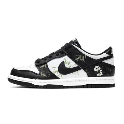 [Custom Female bamboo forest panda]  Dunk Skateboarding Shoes Women's Low-top Black/white/green