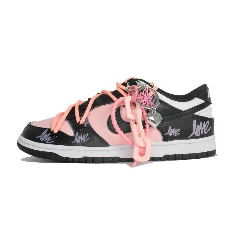 [Custom Women's pink bow]  Dunk Skateboarding Shoes Women's Low-top Black