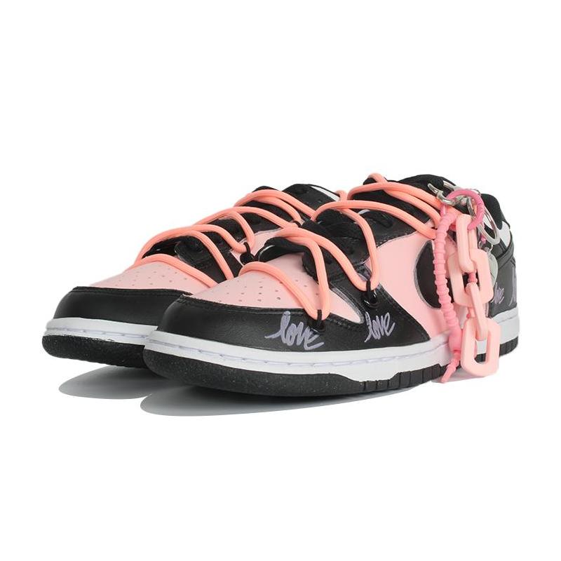 [Custom Women's pink bow]  Dunk Skateboarding Shoes Women's Low-top Black
