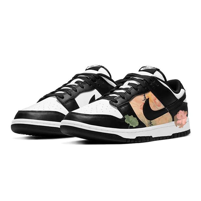 [Custom Summer lotus pond]  Dunk Skateboarding Shoes Women's Low-top White/black