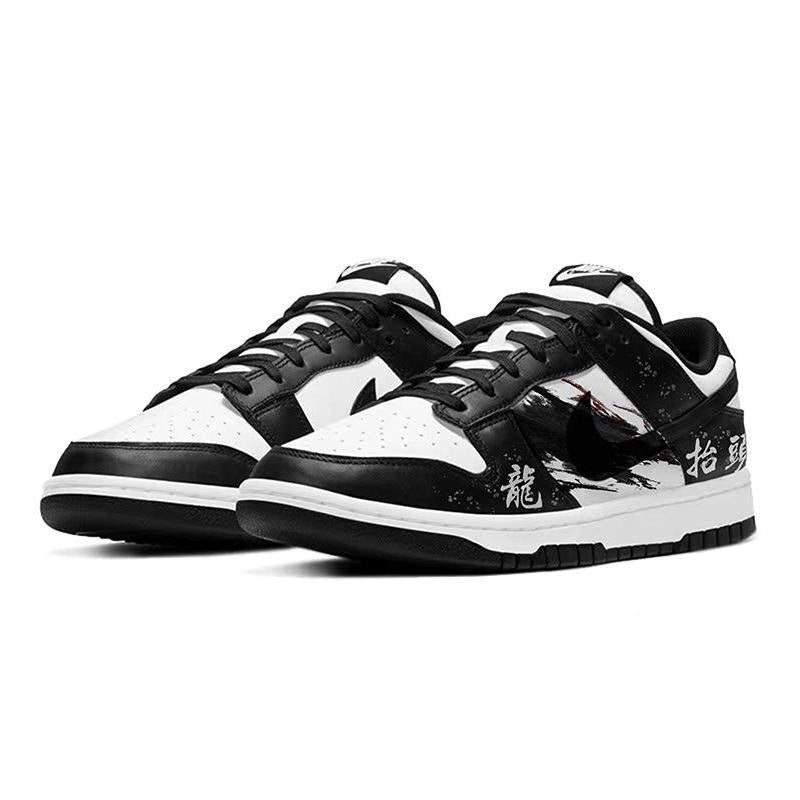 [Custom Raise your head and let the dragon rise.]  Dunk Skateboarding Shoes Women's Low-top White/black