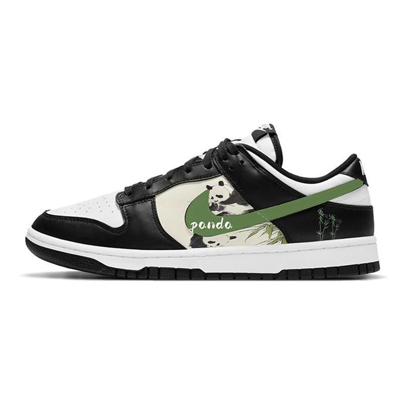 [Custom Bamboo Garden Panda]  Dunk Skateboarding Shoes Women's Low-top White/black