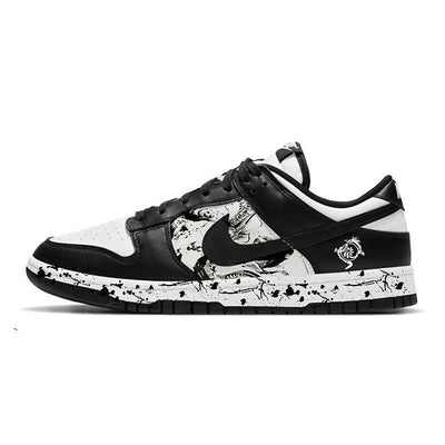 [Custom The dragon is flying and the phoenix is dancing]  Dunk Skateboarding Shoes Women's Low-top Black
