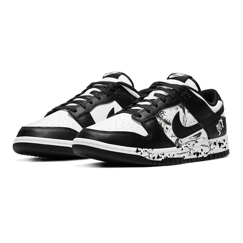 [Custom The dragon is flying and the phoenix is dancing]  Dunk Skateboarding Shoes Women's Low-top Black