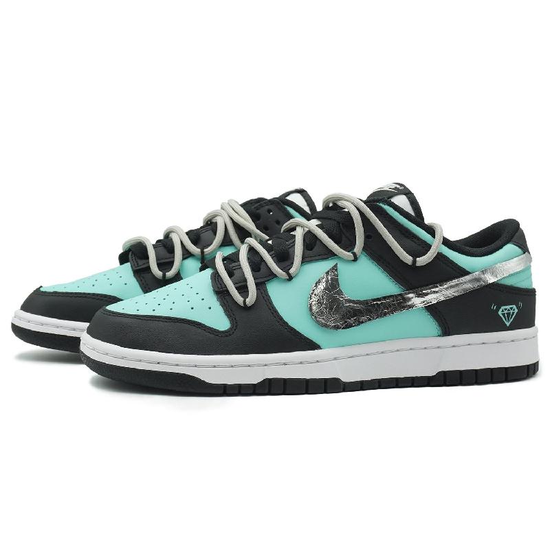 [Custom Women's diamond Tiffany]  Dunk Skateboarding Shoes Women's Low-top Black/Blue