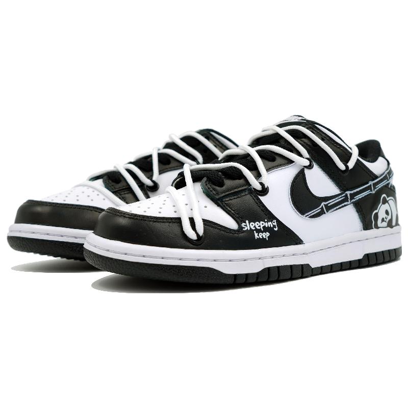 [Custom Bamboo Forest Panda]  Dunk Skateboarding Shoes Women's Low-top White