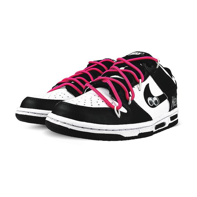 [Custom Female black coal ball solution]  Dunk Skateboarding Shoes Women's Low-top White/pink/black