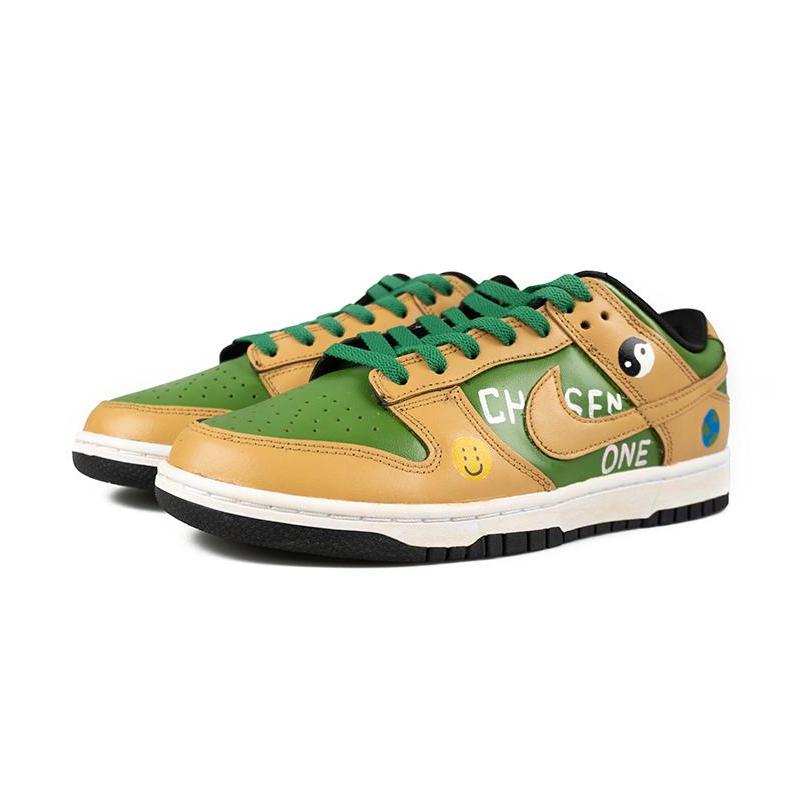 [Custom The chosen vintage green-brown]  Dunk Skateboarding Shoes Women's Low-top Brown/Green