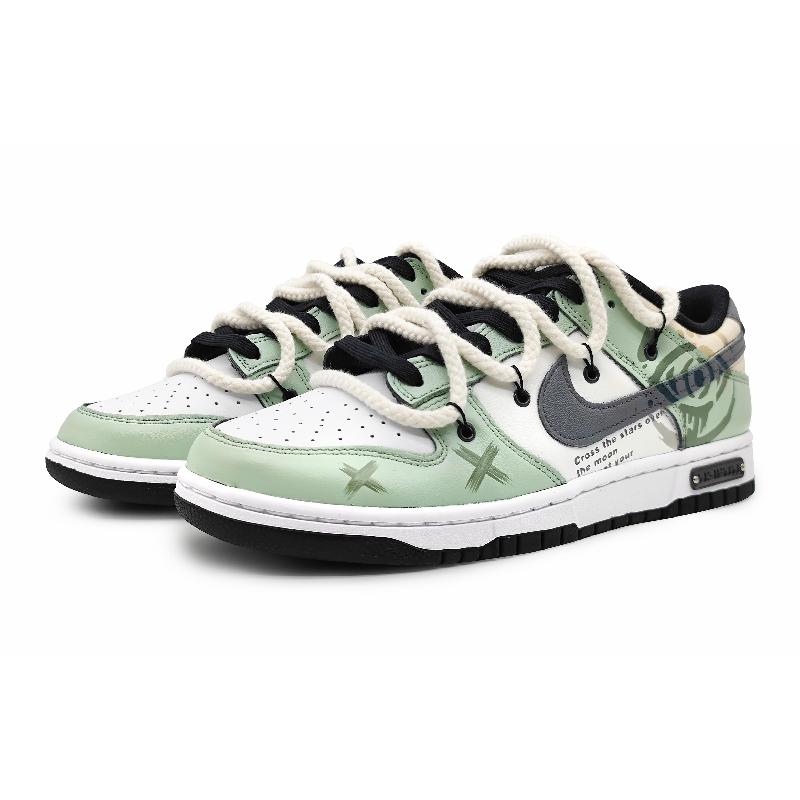 [Custom Women's Vow Eye Deconstructs green]  Dunk Skateboarding Shoes Women's Low-top Grey/white/yellow