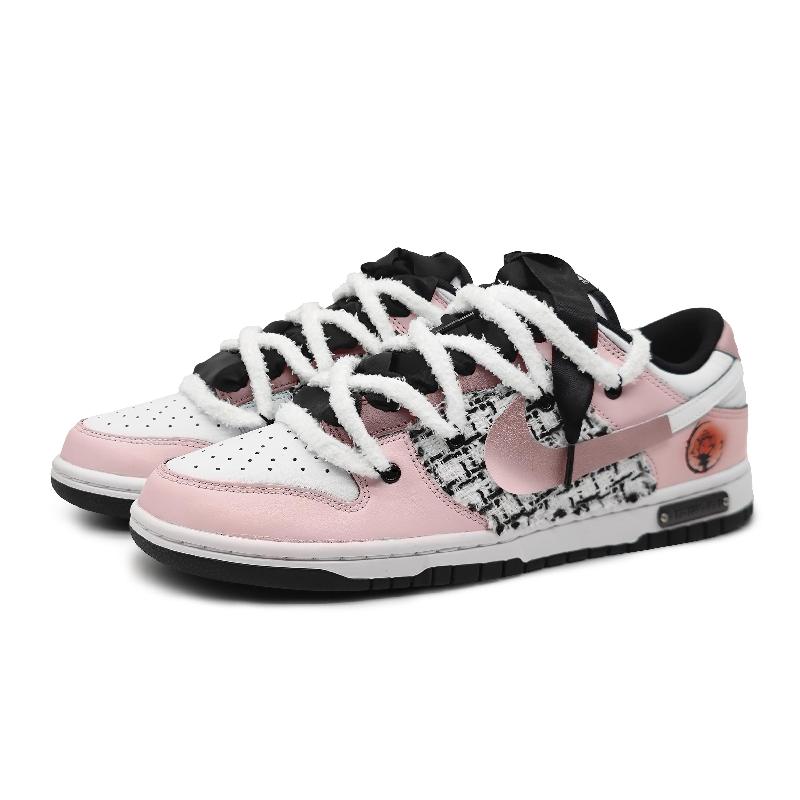 [Custom Yearning for the light Pink gift BX]  Dunk Skateboarding Shoes Women's Low-top Black/white