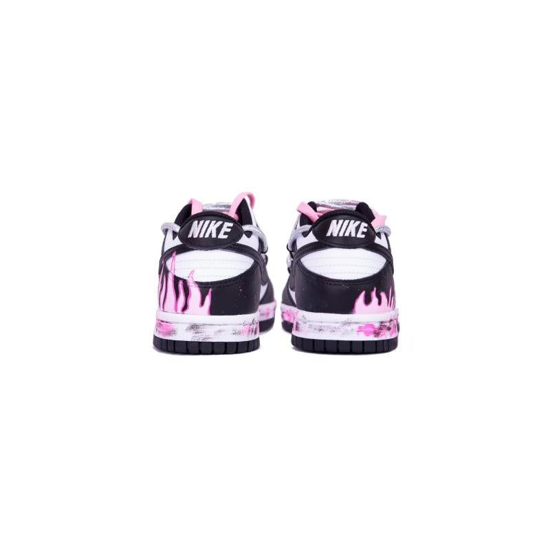 [Custom Blazing Fire]  Dunk Skateboarding Shoes Women's Low-top Dark Obsidian/Fierce Pink/White