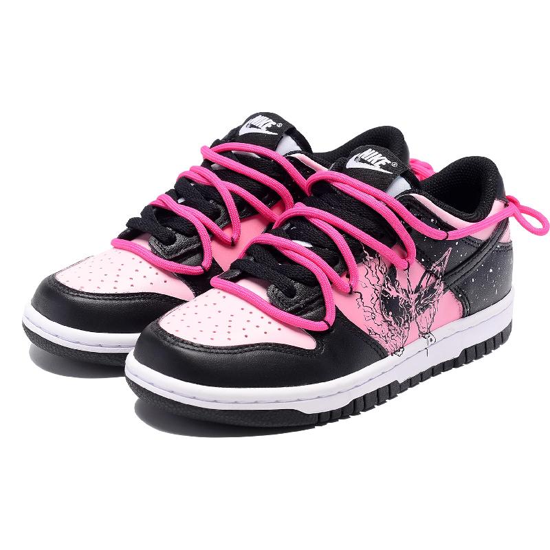 [Custom Black butterfly and pink]  Dunk Skateboarding Shoes Women's Low-top Pink/Black