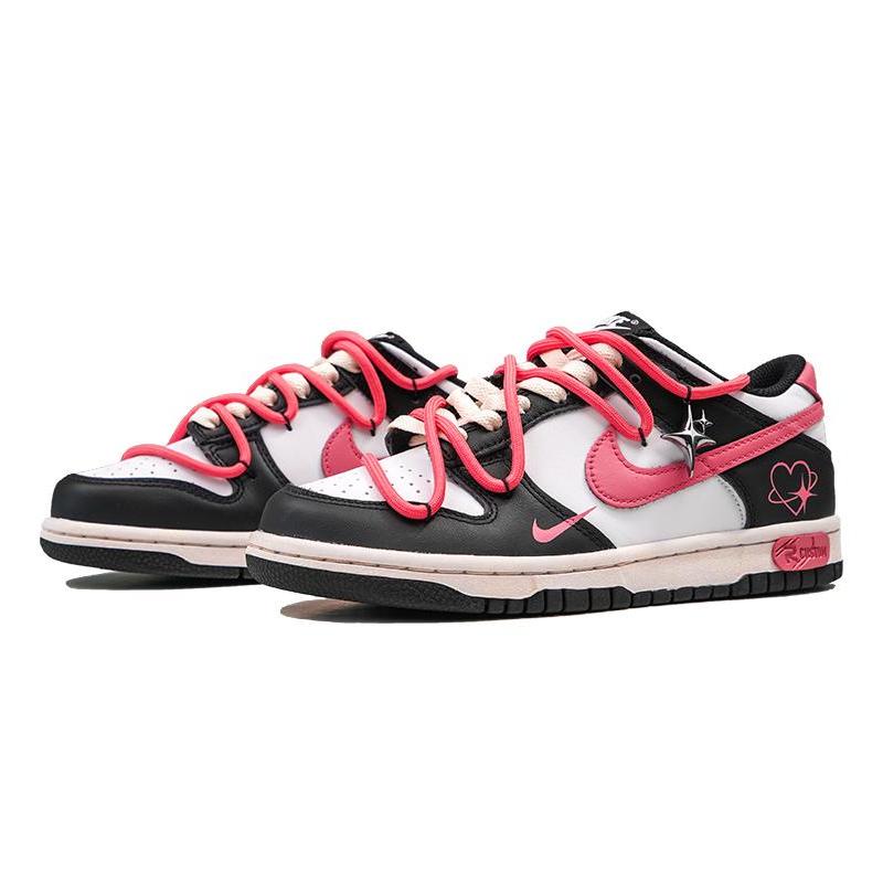 [Custom GS Neon Sweetheart]  Dunk Skateboarding Shoes Women's Low-top Black/white/pink