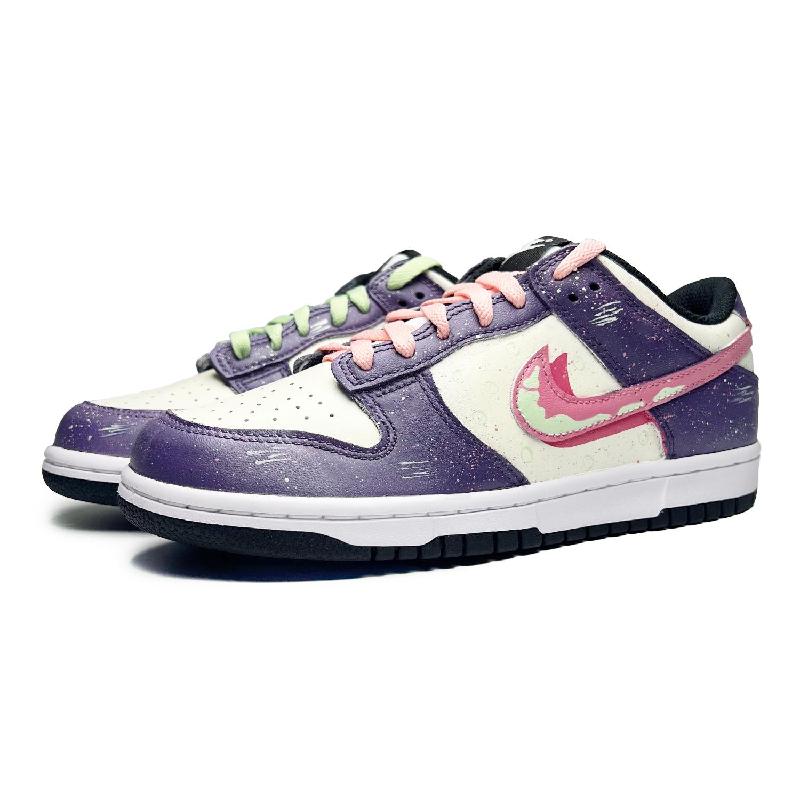 [Custom Female style dark purple bubble]  Dunk Skateboarding Shoes Women's Low-top Purple/white/pink
