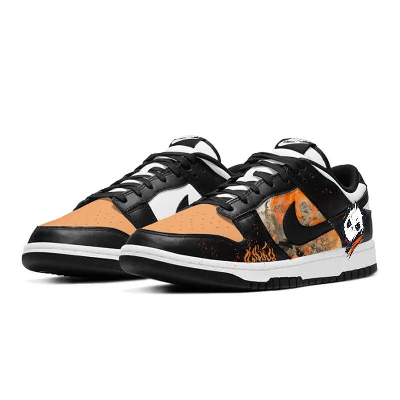 [Custom Orange panda]  Dunk Skateboarding Shoes Women's Low-top Black