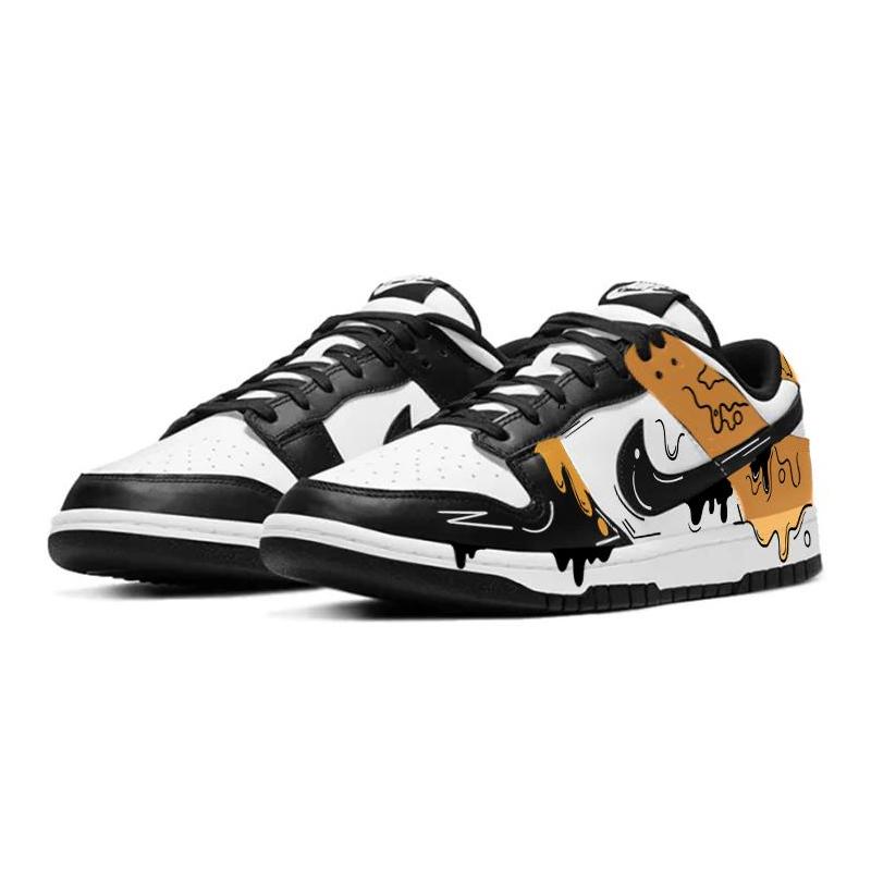 [Custom Yellow runny core]  Dunk Skateboarding Shoes Women's Low-top White/black