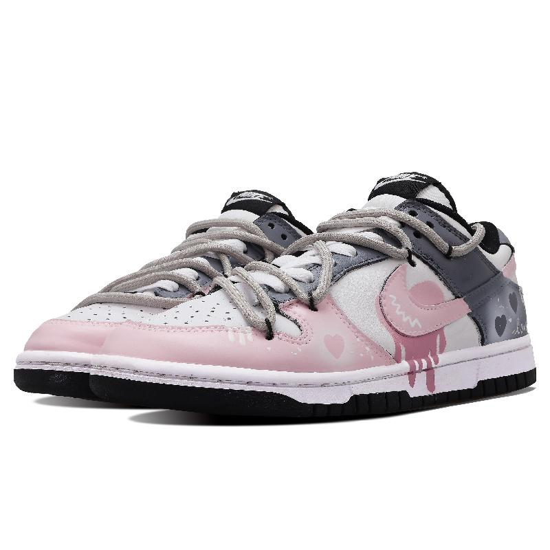 [Custom The feminine pink ink style is so charming]  Dunk Skateboarding Shoes Women's Low-top Pink