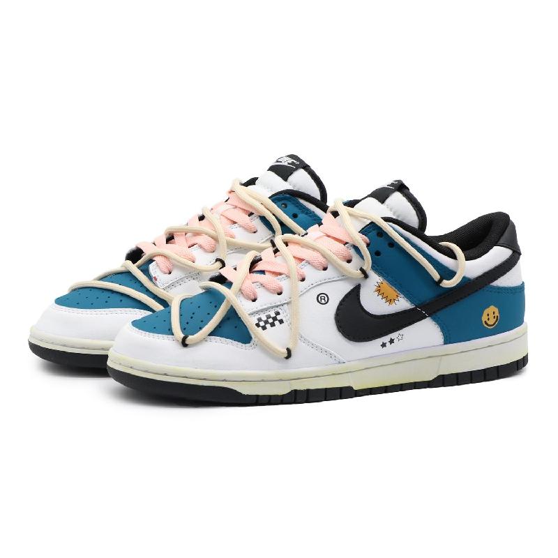 [Custom Women's racing]  Dunk Skateboarding Shoes Women's Low-top White/Royal Blue/Fern Green