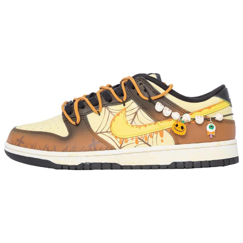 [Custom Halloween Pumpkin]  Dunk Skateboarding Shoes Women's Low-top Brown/yellow