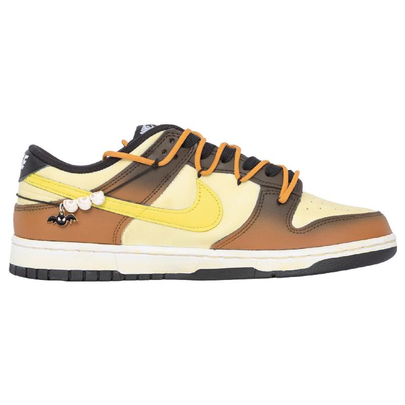 [Custom Halloween Pumpkin]  Dunk Skateboarding Shoes Women's Low-top Brown/yellow