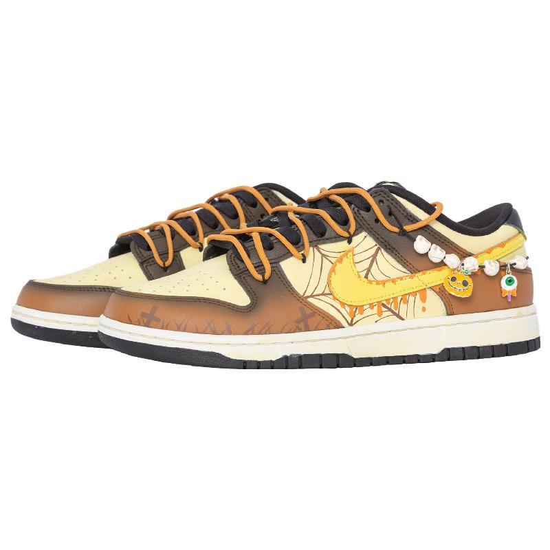[Custom Halloween Pumpkin]  Dunk Skateboarding Shoes Women's Low-top Brown/yellow