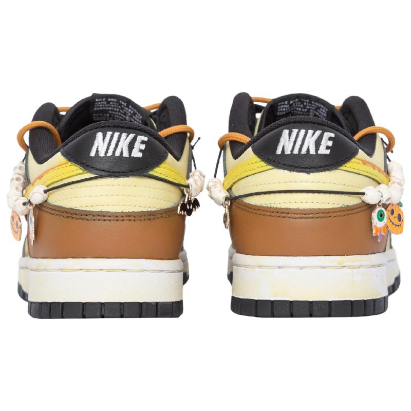 [Custom Halloween Pumpkin]  Dunk Skateboarding Shoes Women's Low-top Brown/yellow
