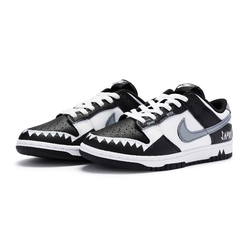 [Custom A cool shark]  Dunk Skateboarding Shoes Unisex Low-top Black/white