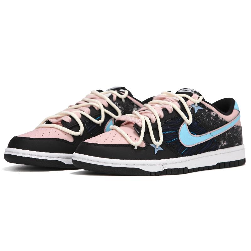 [Custom Female cosmic starry river]  Dunk Skateboarding Shoes Women's Low-top Black Pink Blue