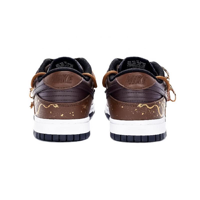 [Custom Female dragon carp]  Dunk Skateboarding Shoes Women's Low-top Brown/white/gold