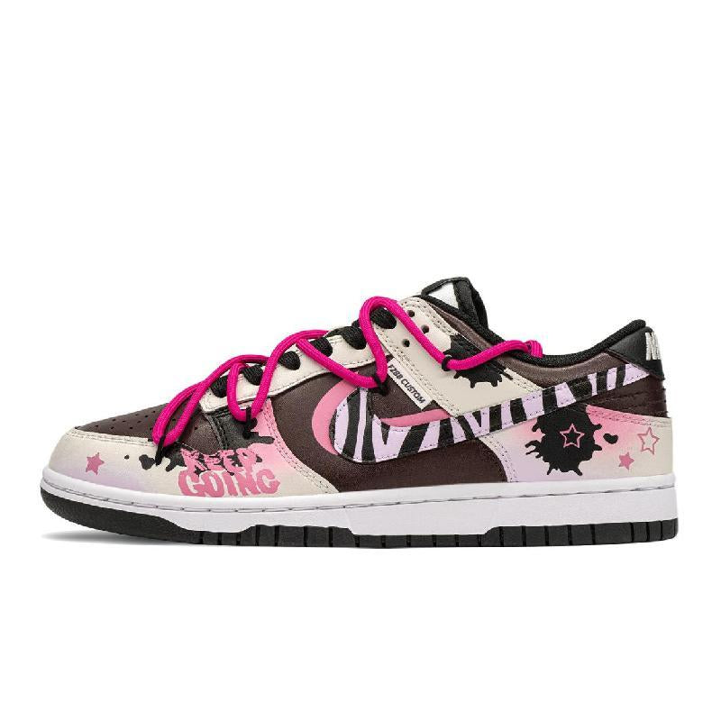 [Custom Zebra Millennium]  Dunk Skateboarding Shoes Women's Low-top Black/Red