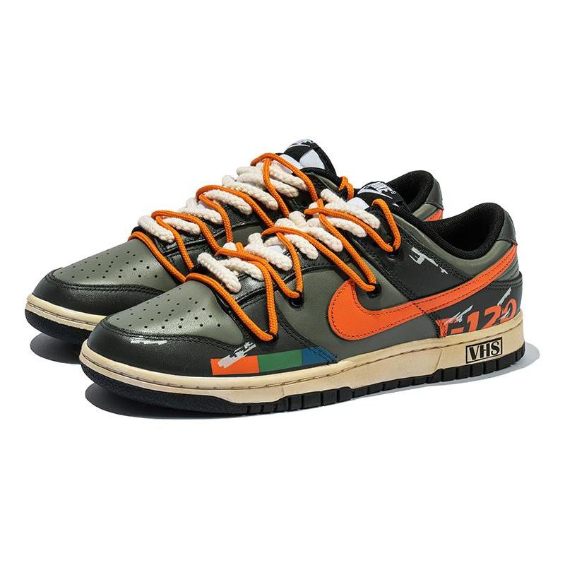 [Custom functional black and green]  Dunk Skateboarding Shoes Unisex Low-top Black