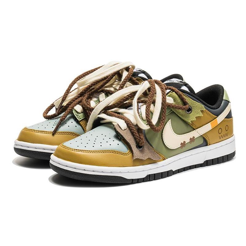 [Custom Women's Straw Ghost S-BOX]  Dunk Skateboarding Shoes Women's Low-top Brown/Green