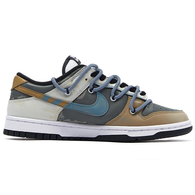 [Custom Women's non-biodegradable S-BOX]  Dunk Skateboarding Shoes Women's Low-top White/Brown