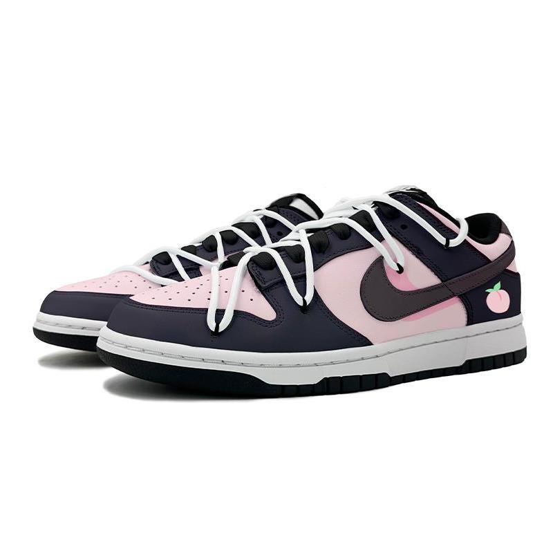[Custom Grapes, white peaches]  Dunk Skateboarding Shoes Women's Low-top Black/powder