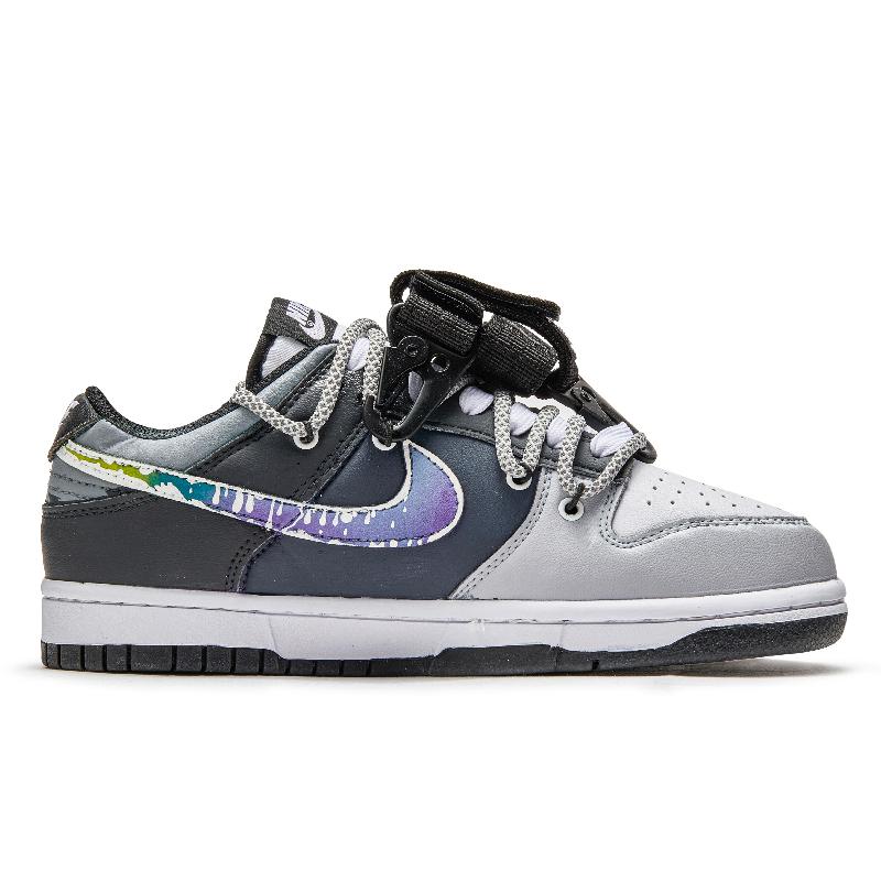 [Custom Northern Lights]  Dunk Skateboarding Shoes Low-top Grey/black