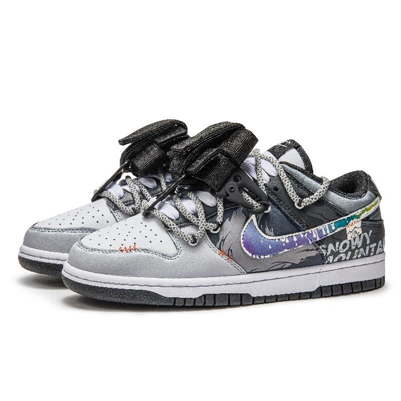 [Custom Northern Lights]  Dunk Skateboarding Shoes Low-top Grey/black