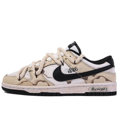 [Custom The Greater Times]  Dunk Skateboarding Shoes Unisex Low-top Brown/White