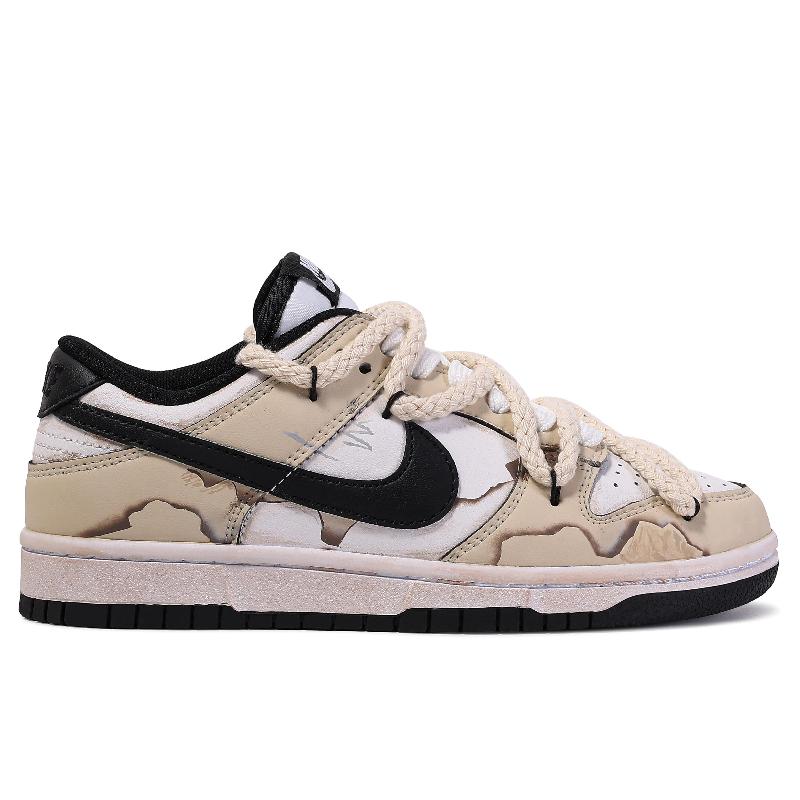 [Custom The Greater Times]  Dunk Skateboarding Shoes Unisex Low-top Brown/White