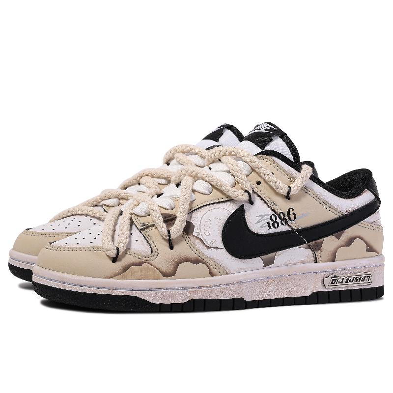 [Custom The Greater Times]  Dunk Skateboarding Shoes Unisex Low-top Brown/White