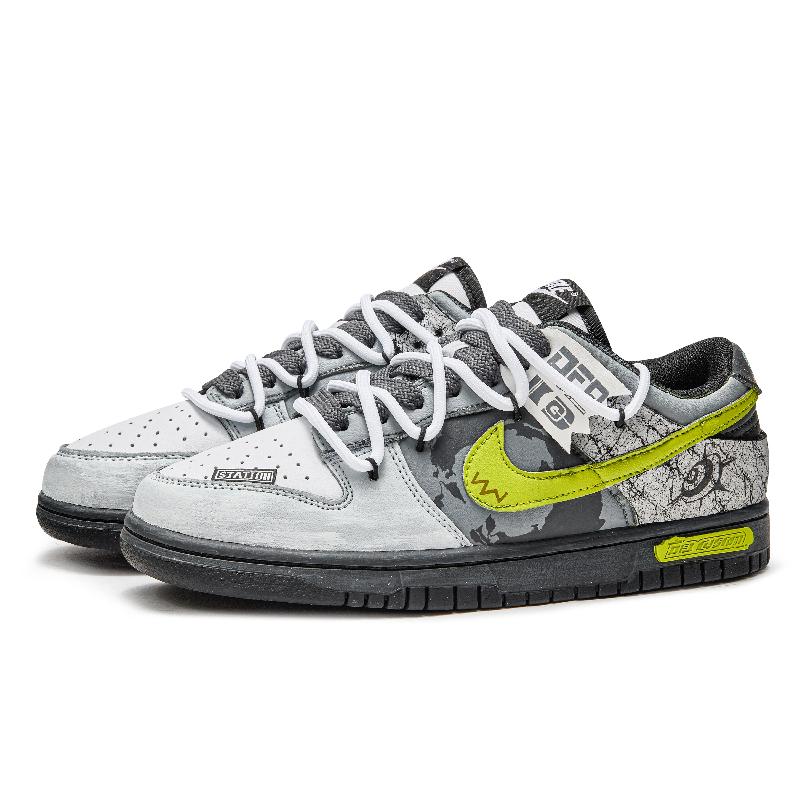 [Custom Hiking]  Dunk Skateboarding Shoes Unisex Low-top Grey/green