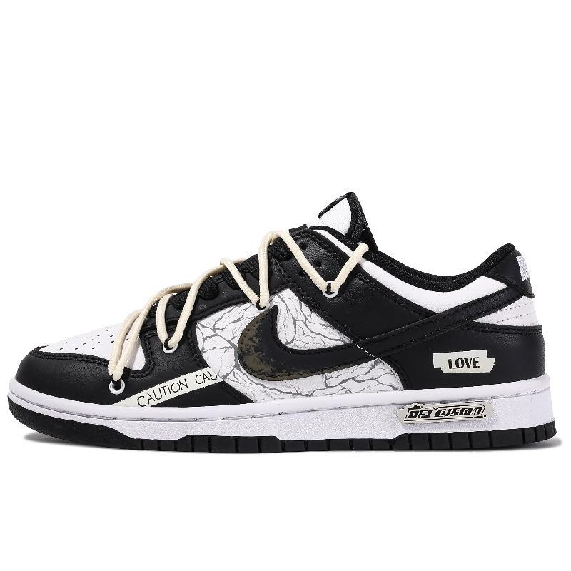 [Custom Crack]  Dunk Skateboarding Shoes Unisex Low-top Black/white/pink