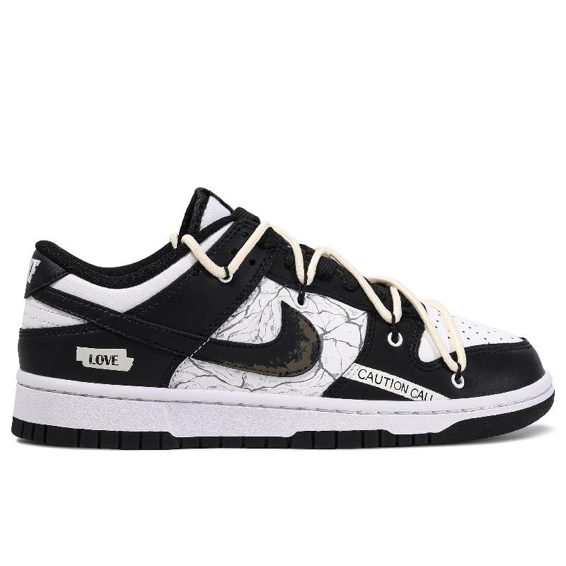 [Custom Crack]  Dunk Skateboarding Shoes Unisex Low-top Black/white/pink
