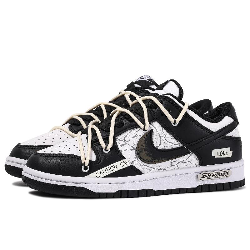 [Custom Crack]  Dunk Skateboarding Shoes Unisex Low-top Black/white/pink